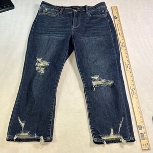 Judy Blue Dark Blue Distressed Cropped Jeans